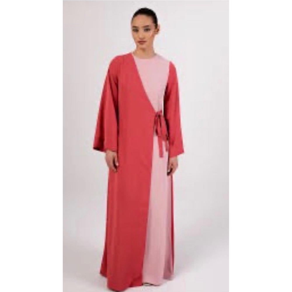 Veiled Collection Omaya Pink Two Tone Wrap Dress Bell Sleeve Womens Medium NEW